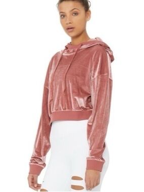 Alo Yoga Women’s Velour Cropped Hoodie 2XL Rosewood Rose Pink